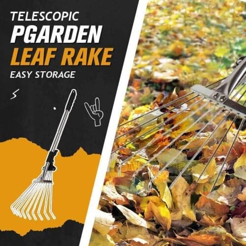 Telescopic Garden Leaves Sweeping Rake Stainless Steel Portable 9 Teeth Garden Rake Garden Leaf Cleaning Tools Dropshipping