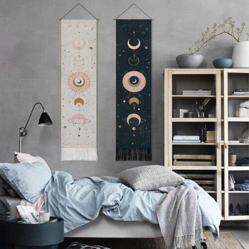 Bohemian Style Rectangle Tapestry With Tassel Moon Pattern Chic Creative Livng Room Bed Room Decor Valance Background Ornaments