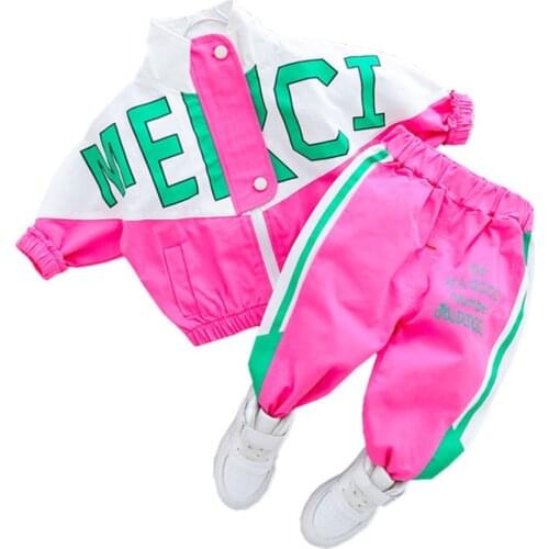 Spring Autumn Children Patchwork Casual Clothes Boys Baby Girls Fashion Jacket Pants 2Pcs/Sets Infants Novelty Letter Tracksuit