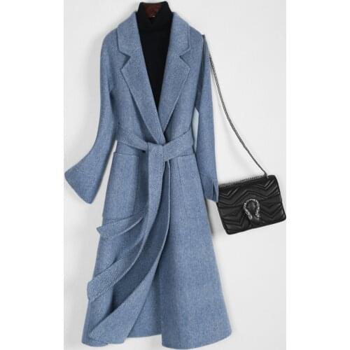 Hepburn windbreaker double-sided cashmere coat womens high-end medium length 2021 new spring and autumn small tweed coat