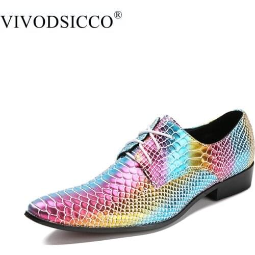 VIVODSICCO New Italy Style Genuine Leather Snake Shoes Men Flats Pointed Toe Men Oxfords Shoes Men Dress Shoes Wedding shoe