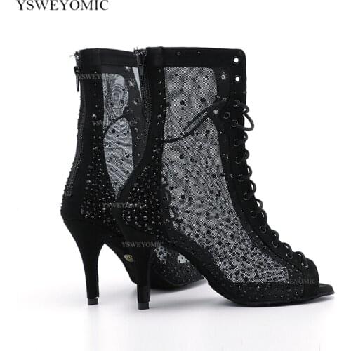 Suede Latin Dance Shoes Boots Women Rhinestone Dance Shoes Adult Girls Ballroom Tango Salsa Latin Shoes Dancing Boots