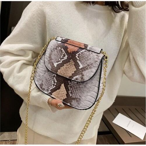 Crossbody Bag For Women Fashion Snake Skin PU Leather Shoulder Bags Female Chain Messenger Bag Women Handbag Party Day Clutches
