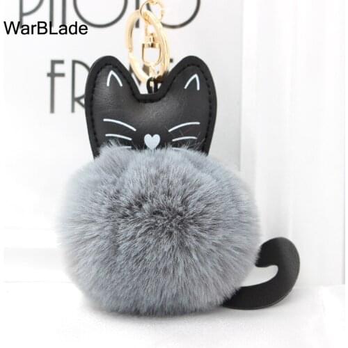 WarBLade Cute Pompom Cat Keychain Lovely Fluffy Faux Rabbit Fur Ball Key Chain Porte Cleffor Women Bag Car Key Ring Chaveiros