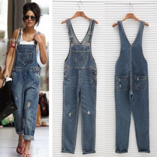 2020 Women Girl Washed Jeans Denim Casual Hole Jumpsuit Romper Overall Denim Overalls Pants Denim Jumpsuits for Ladies Hot XXXL