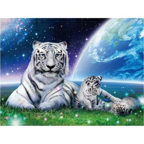 Animals diamond art painting white tigers mosaic embroidery moon picture puzzle stones stickers home decor needlework craft diy