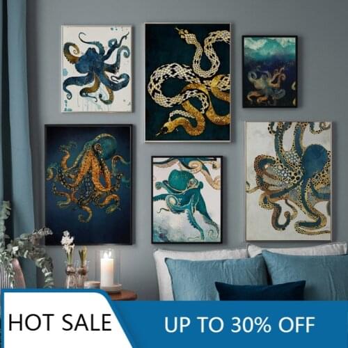 Snake Octopus Jellyfish Squid Wall Art Canvas Painting Posters Prints Wall Decor for Living Room Aesthetic Home Decoration