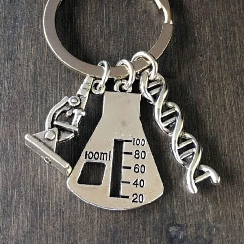 1Pcs Doctor Molecular DNA Microscope Keychain Science Microscope Equipment Keyring Car key Chain Bag Key Chain Creative Gift
