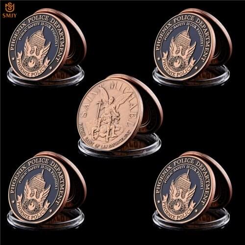 5Pcs/Lot USA Phoenix Police Agency Archangel St. Michael Bronze Token Metal Coins collectibles