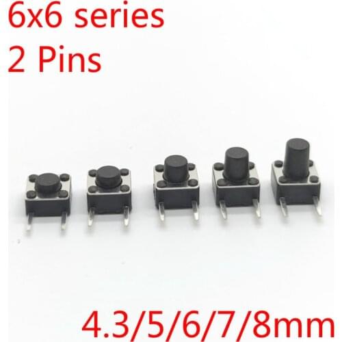 50PCS 6x6mm Side 2Pins Push Button Switch Mini Panel PCB Momentary Tactile Tact Switch DIP 2pin 6x6x4.3/5/6/7/8 MM 6*6*4.3MM