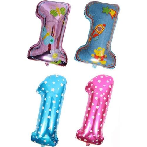 77*45cm 4 Colors Cartoon Number 1 Foil Balloon Digit Helium Ballons Baby Boy Girl First Birthday Party Decor Event Party Supply
