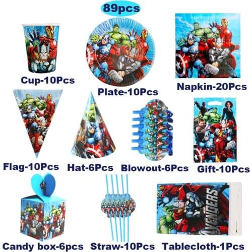 89Pcs Superhero Theme Party Supplies Disposable Tableware Set Boys Birthday Party Decoration Party Event Supplies Favor Item