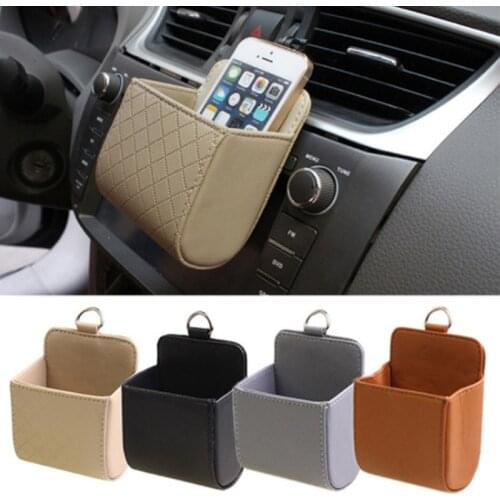 Car Storage Bag Air Vent Dashboard Tidy Hanging Leather Organizer Box Glasses Phone Holder Storage Box Car Accessories