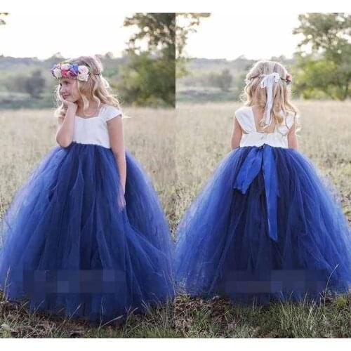 Flower Girl Dresses with Sleeveless Lace Appliques Tulle Gown For Girls Elegant First Holy Communion Party Dresses