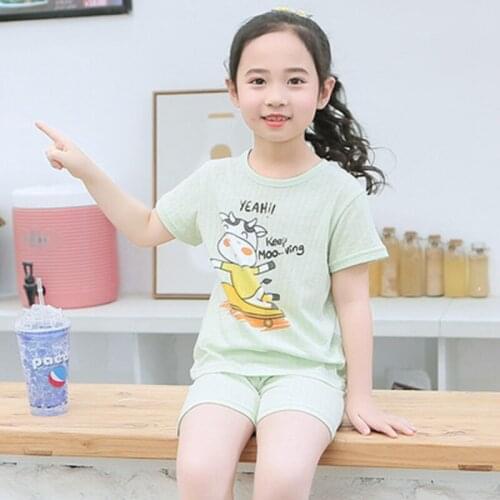 Children Summer Short Sleeved Pajamas Set Clothing For Boys Girls Cartoon Cotton Tops+Pants Pyjamas Kids Home Clothes Sleepwear
