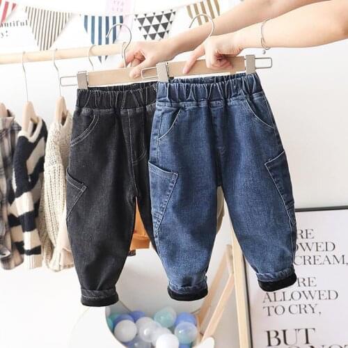 Boys Girls Plus Velvet Jeans Fall/winter Thick Trousers Baby Korean Casual Warm Harem Pants Baby Boy Pants Unisex Clothes