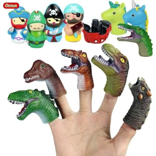 Oenux Head Hand Puppet Jurassic Dinosaur Pirate Action Figures Finger Mini Baby Animals Model Early Educational Toy For Kids