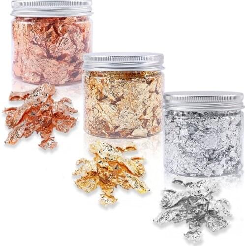 Bottled Imitation Gold Silver Gilding Flakes Metallic Foil Flakes for Painting Arts and Epoxy Resin Handmade Crafts DIY