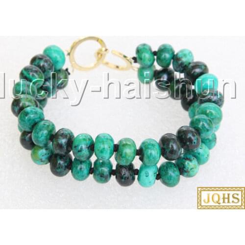 JQHS Genuine 8" 6X10mm Rondelle Spacer green chrysocolla Beaded Strand knotted Bracelet j11439