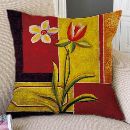 Oil Painting Pac Man Abstract Flower Home Decor Cushion Cover Red Yellow Gallery Art Cotton Linen Chair Pillow Car Pillow Covers