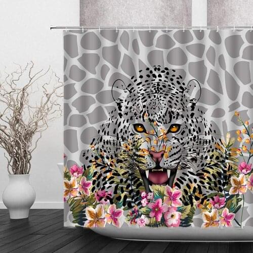 Leopard Wild Animals Abstract Watercolor Flower Tropical Floral Printing Bathroom Decoration