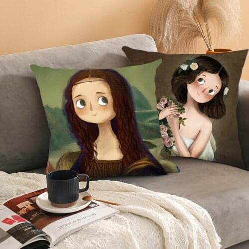 Cartoon Person Pillowcase Oils Painting Cushion Cover Washable Pillow Covers Sofa Living Room Decoration Removable Pillow Cases
