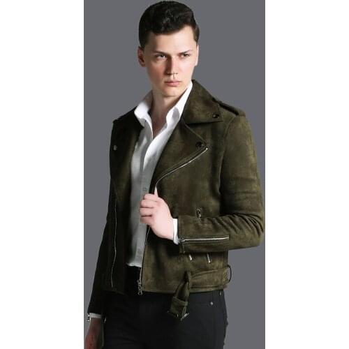 New Short Top Suede Coat Mens Autumn Winter Personality Army Green Zip Biker Jacket Male Cool Locomotive Jackets Plus Size