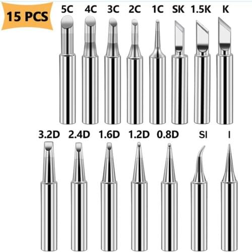 15pcs/lot Pure Copper 900M-T Soldering Iron Tip Lead-free Solder Tips Soldering Iron Tips Welding Head BGA Soldering Tools