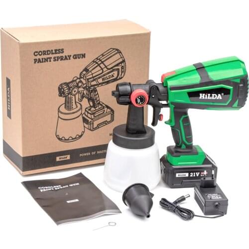 HiLDA 800W Cordless Paint Sprayer 2.0A Charging HVLP Spray Gun Wireless Fogger Steam Gun 3 Spray Patterns with 1000ml Container