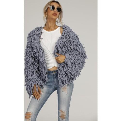 Autumn and winter new woolen woolen plush fringed sweater jacket personality blouse women