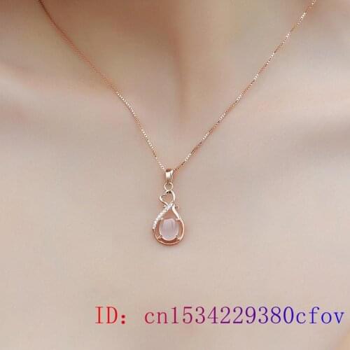 Pink Jade Pendant Necklace Amulet Natural Chalcedony 925 Silver Gifts Women Fashion Jewelry