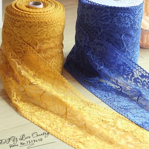 16cm wide 2 yds/lot, sapphire Handmade Hair Decoration Wide Elastic Stretch Lace Trim wedding dress skirt lace trim