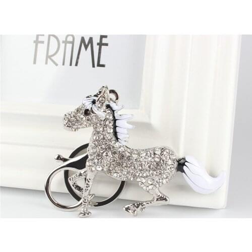 Silver Running Horse Crystal Charm Pendant Purse Bag Car Key Ring Chain Jewelry Accessories Weddding Party Gift