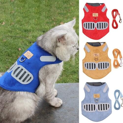 Pet Harness Vest Reflective Soft Suede Cat Harness Mesh Breathable Dog Collar Leash Set Outdoor Walking Lead Leash for Small Dog