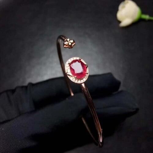 Natural And Real Ruby bangle Bracelet Solid S925 Sterling Silver For Women Color Gem Stone Rings Fine Jewelry