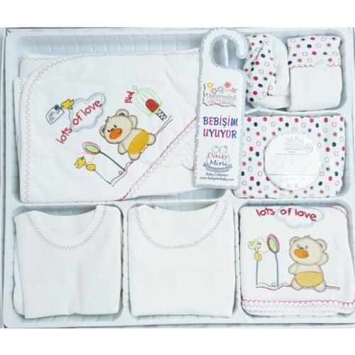 Teddy bear Embroidered Newborn 11 Piece Hospital Output Set Soft 100% Cotton Baby Gift Layette Hospital Outfit Set 0-3 Month Gift