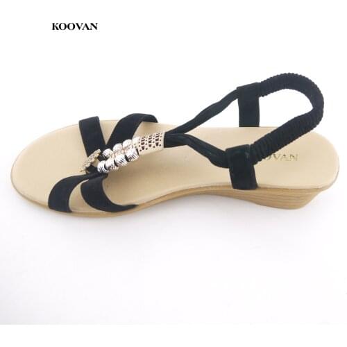 Koovan Women 2018 New Summer Thick Crust Slope Wedges Beaded Sandals Female Summer Flat Heel Women Shoes Waterproof Sandals