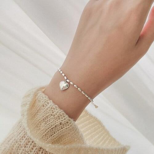 KOFSAC New 925 Sterling Silver Bracelets For Women Simple Fashion Bead Chain Love Heart Bangle Jewelry Girl Valentines Day Gift