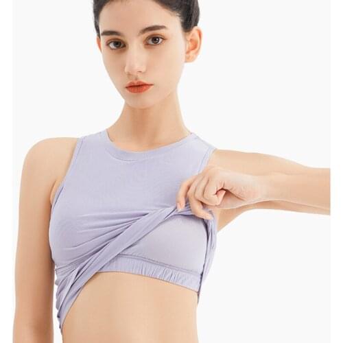 Yoga Womens Crop Top Summer Four-Color Top Gym Sports Running Vest Breathable and Quick-drying Built-in Bra