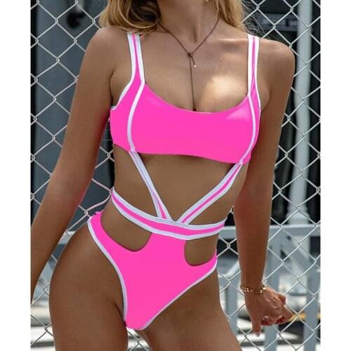 Pink Bikini One Piece Swimwear Sexy Student Swimsuit 2021 Summer New Women Swimwear Bathing Suit