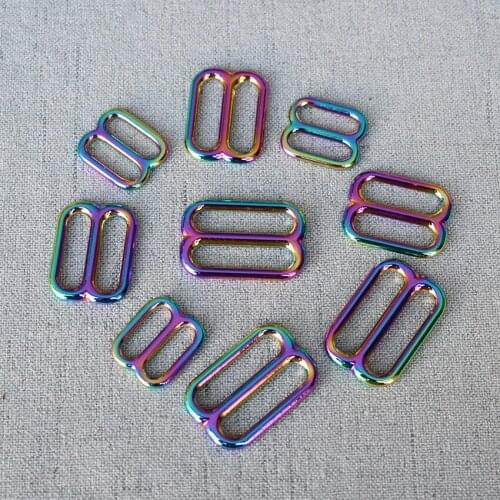 100 Pcs/Lot 15mm 20mm 25mm Solid Colourful Tri Glides Slide Bar Rectangle Adjuster Buckle for Leather Craft Bag Shose Shoulder