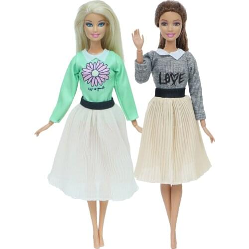 2 Sets/Lot Mixed Style Fashion Dress Wedding Party Gown Princess Skirt Accessories Clothes for Barbie Doll Dollhouse Baby Toy