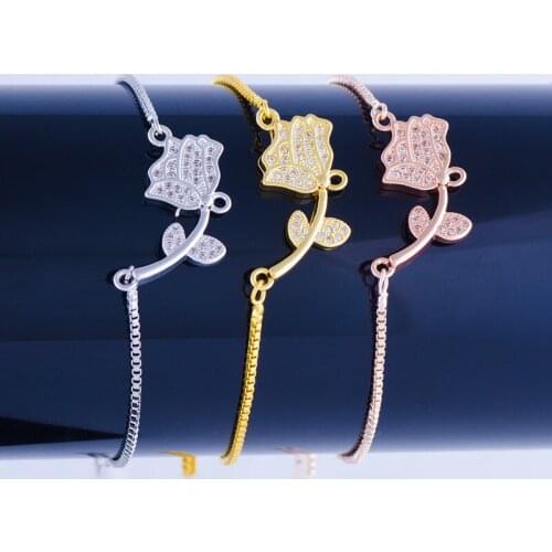 2017 Ali Moda New Design Rose Connector Charms Adjustable Chains Women Fashion Christmas GIfts Bracelets