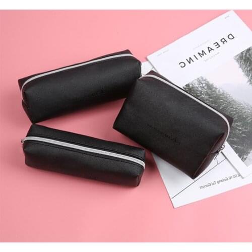 2021 Leather Pencil Case Simple Black High Capacity Business Pencilcase For Kids School Office Gift Supplies Creative Stationery