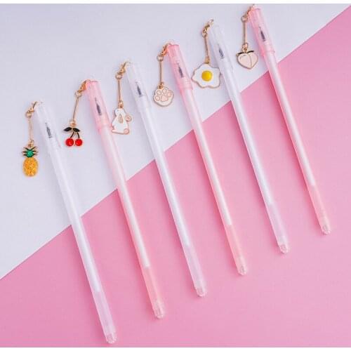 40 pcs/lot Creative Fruit Animal Pendant Gel Pen Cute 0.5mm Black ink Neutral Pens Promotional Gift Stationery School Supplies