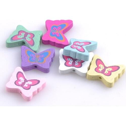 50pcs Mixed butterfly Pattern Wooden Spacer Beads For Jewelry making DIY 23x19mm MT0769X