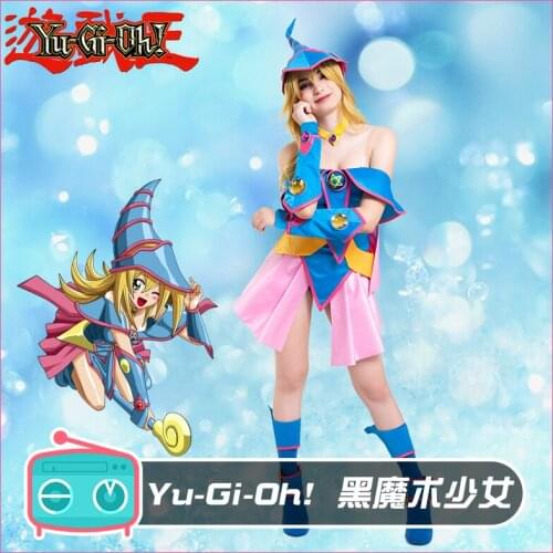 Anime Yu-Gi-Oh Dark Magician Girl Battle Uniform Hat + wrist + top + skirt + ACC Cosplay Costume Halloween FreeShipping New 2020