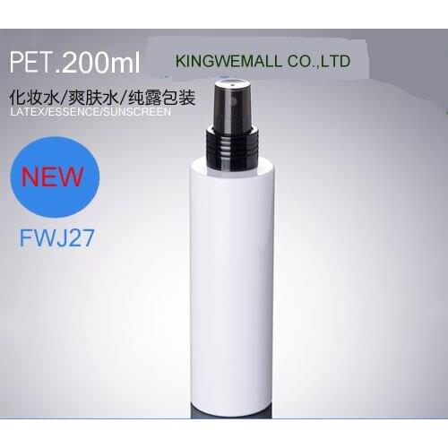 300pcs/lot 200ml white plastic perfume bottle with black mist sprayer, 200cc pet hair spray bottle, misting container