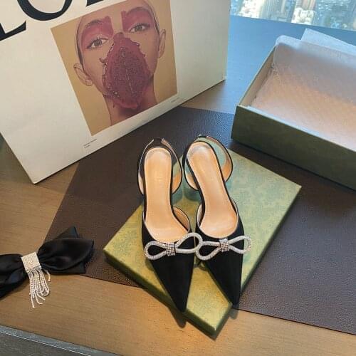 Spring And Summer The New Modern Sandals Pointed toe Butterfly-knot Thin Heels Fashion Party Buckle Strap Elastic band Solid