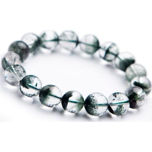 Natural Crystal Bracelet Green Phantom Ghost Quartz Green Round Beads Crystal Bracelet 12mm Natural Crystal Lucky Bracelet